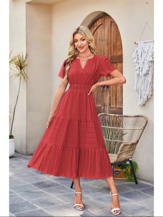 Dresses & Skirts - Red Tiered Cotton Midi Dress - Sm/Med.